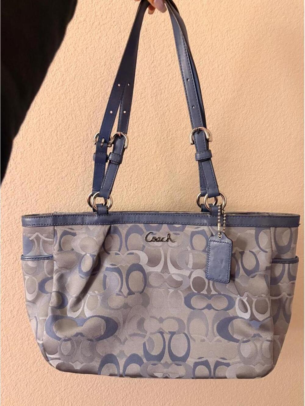 Vintage Ash Blue Coach Gallery Optic Signature Tote